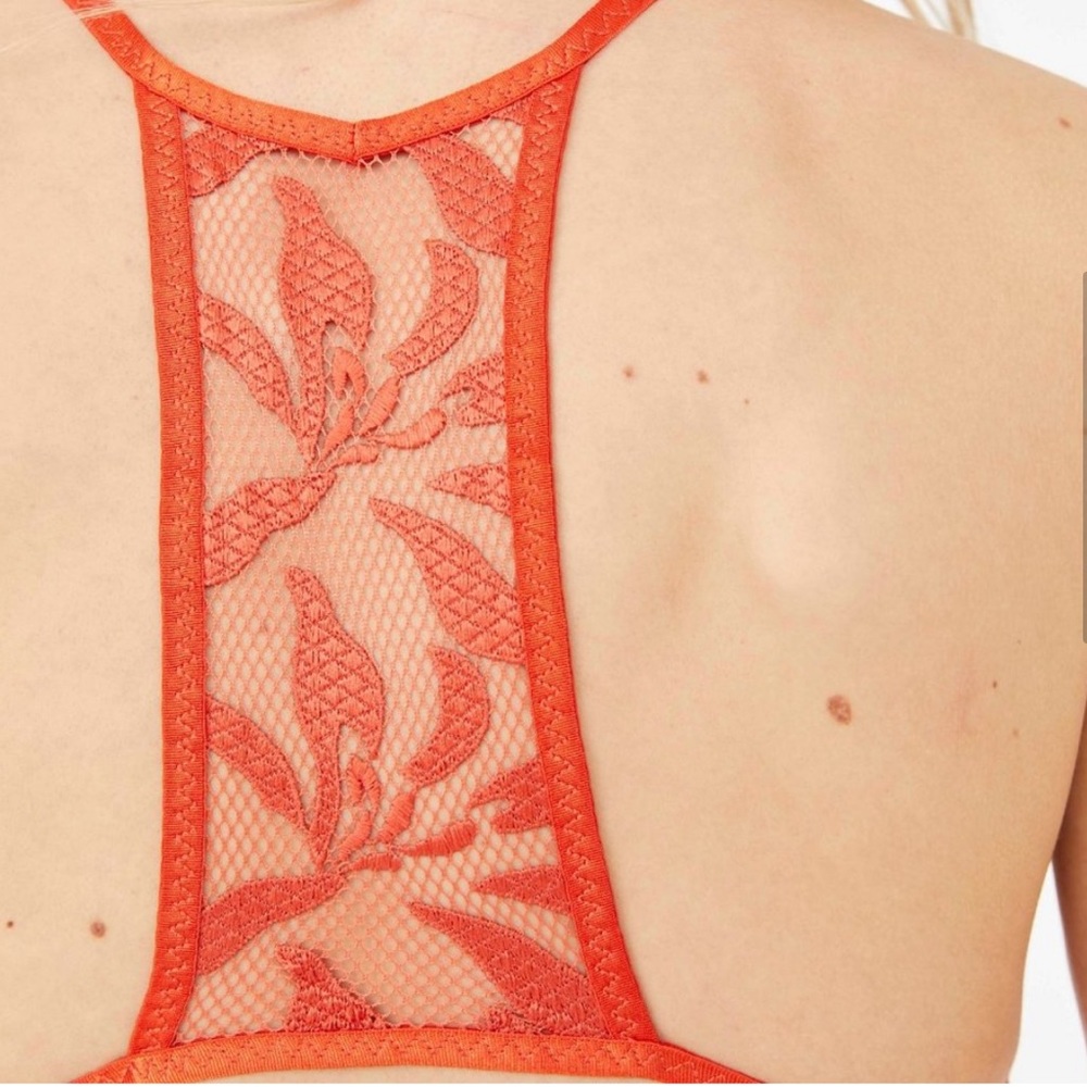 Intimately Free Burnt Orange Embroidered Lace Mesh Bralette Bra - Picture 7 of 8